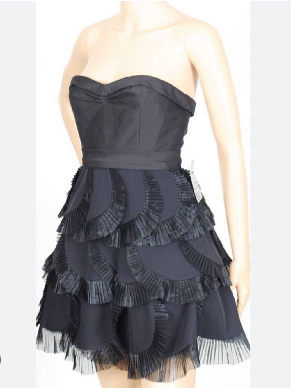 BCBG Maxazria 100% Silk Black Tiered Ruffle Spaghetti Strap‎ Party Dress